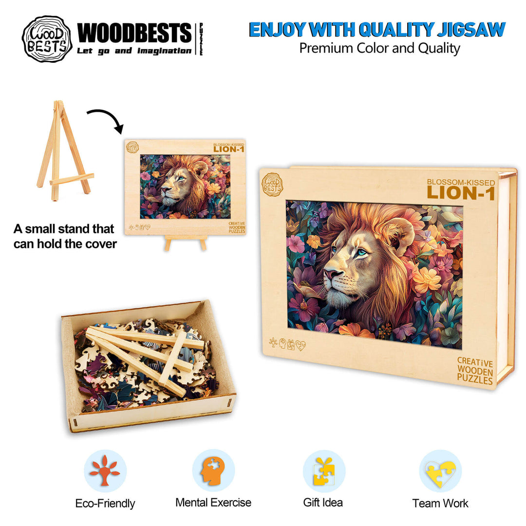 Blossom-Kissed Lion-1 Wooden Jigsaw Puzzle - Woodbests