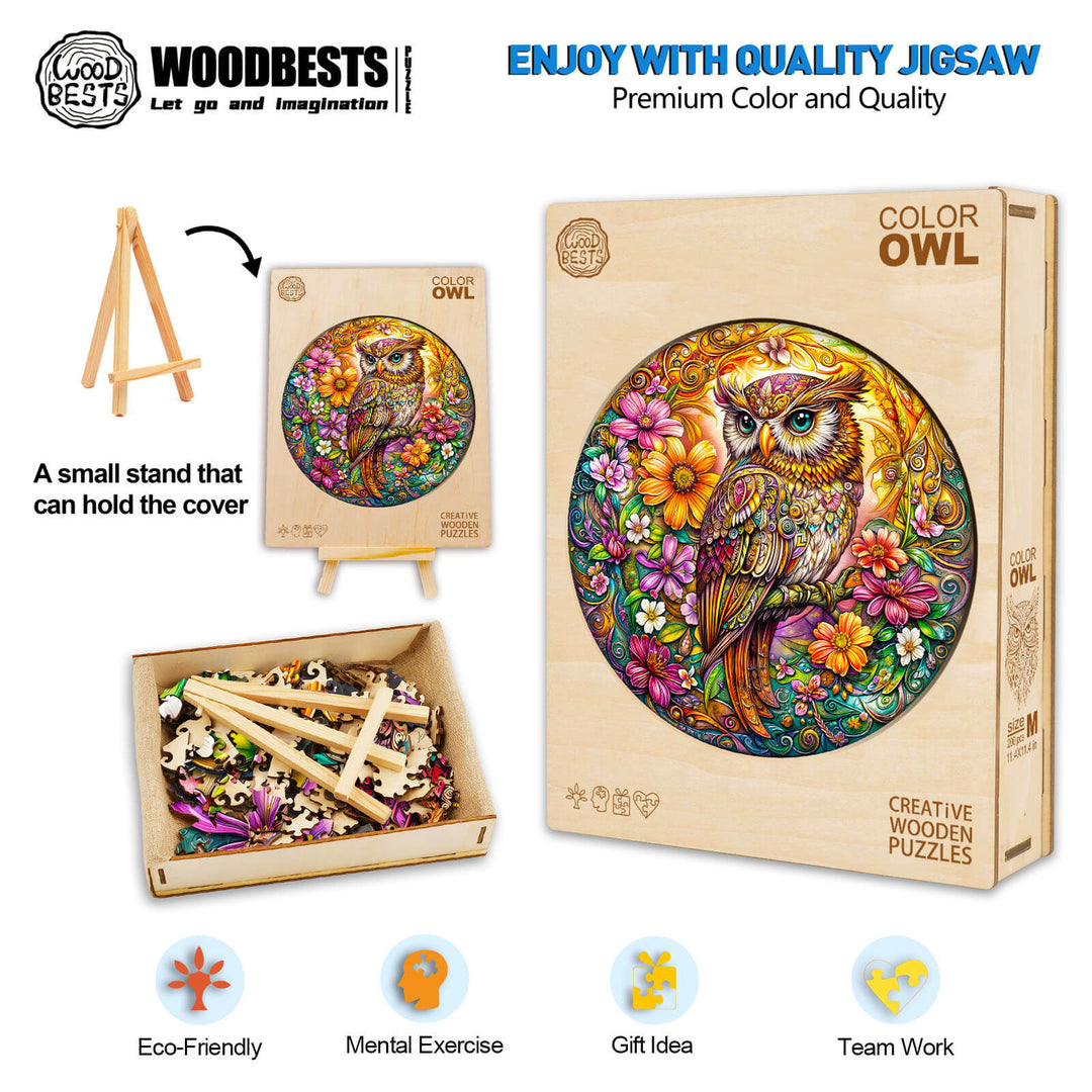 Color Owl Wooden Jigsaw Puzzle