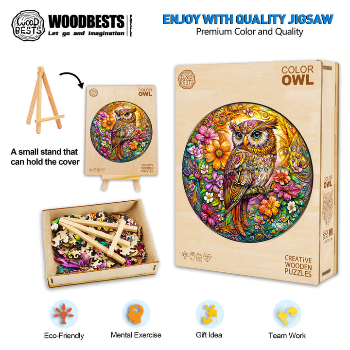 Color Owl Wooden Jigsaw Puzzle