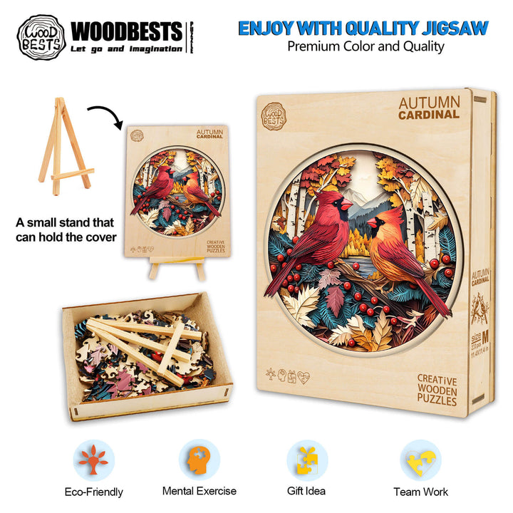 Autumn Cardinal Wooden Jigsaw Puzzle