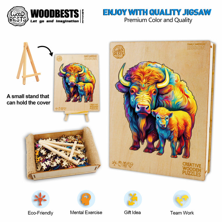 Family American Bison Wooden Jigsaw Puzzle-Woodbests