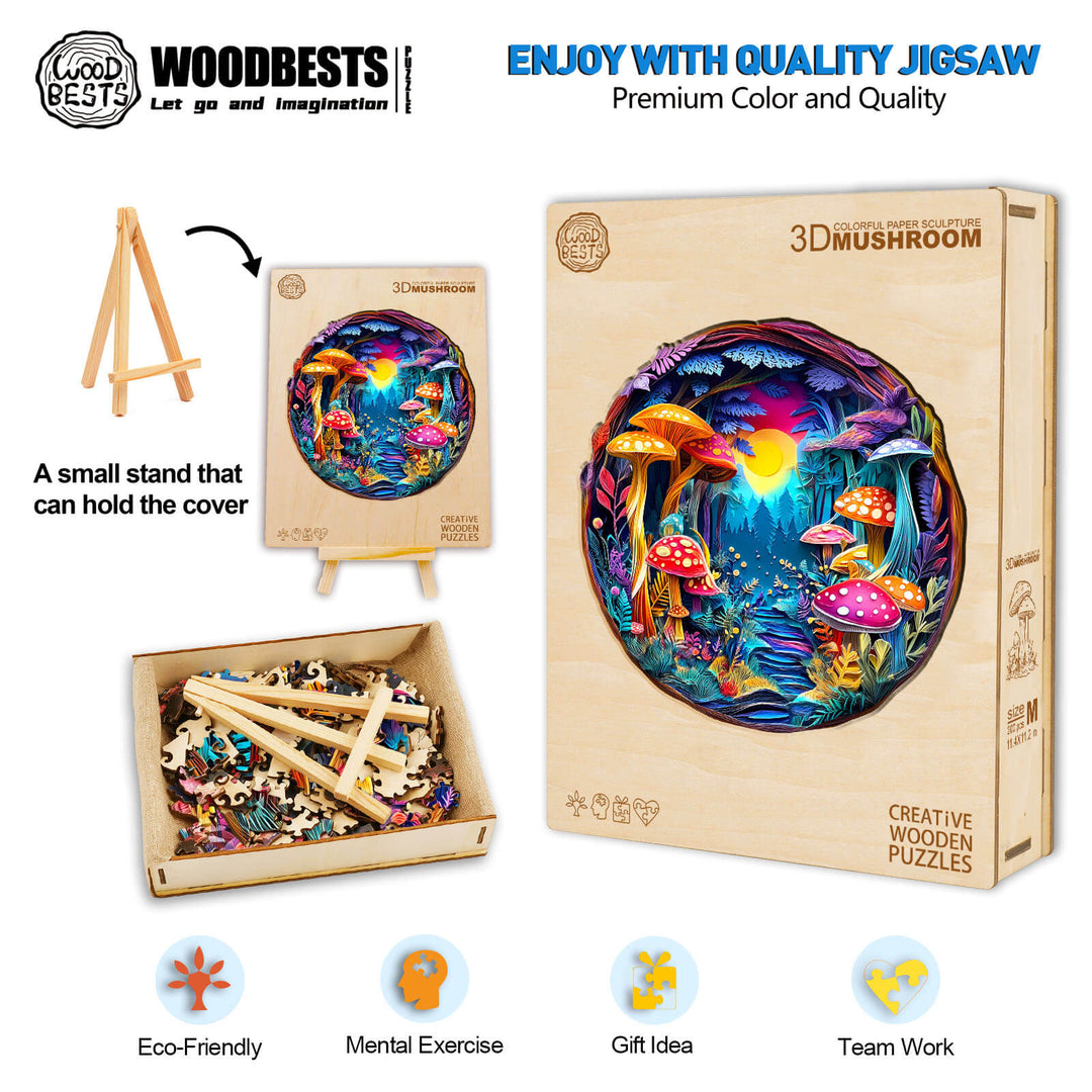 3D Colorful Paper Sculpture Mushroom Wooden Jigsaw Puzzle