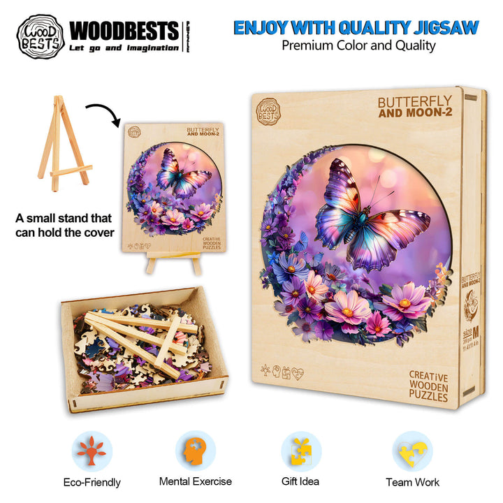 Butterfly and Moon-2 Wooden Jigsaw Puzzle