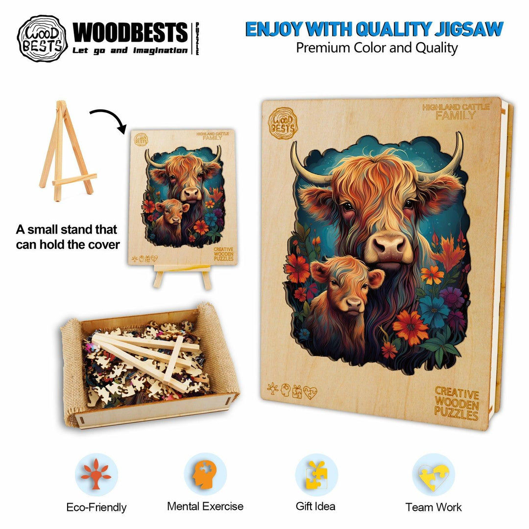 Highland Cattle Family 1 Wooden Jigsaw Puzzle