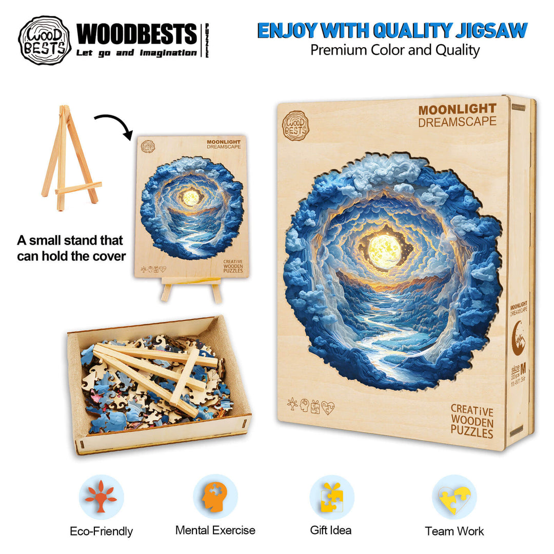 3D Moonlight Dreamscape Wooden Jigsaw Puzzle - Woodbests