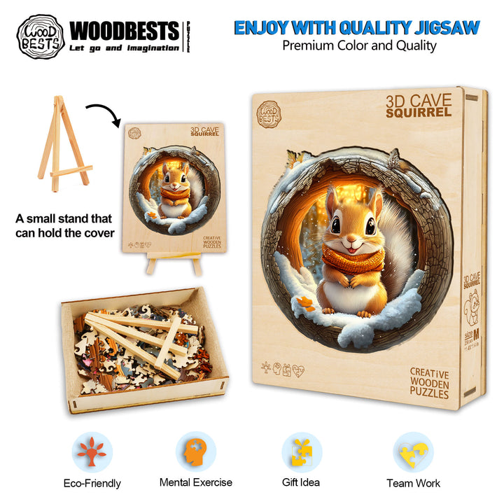 3D Cave Squirrel Wooden Jigsaw Puzzle