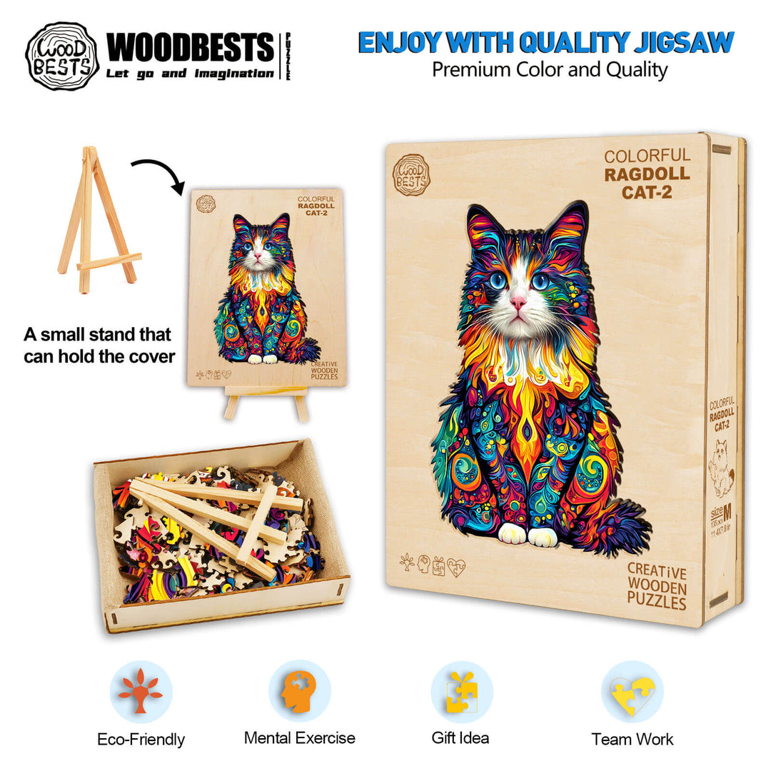 Colorful Ragdoll Cat-2 Wooden Jigsaw Puzzle