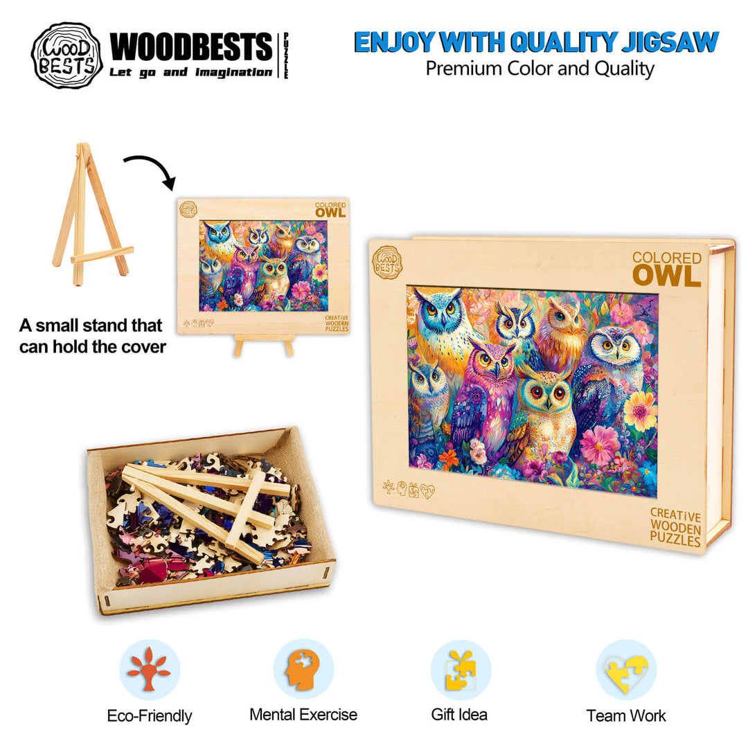 Colored Owl Wooden Jigsaw Puzzle