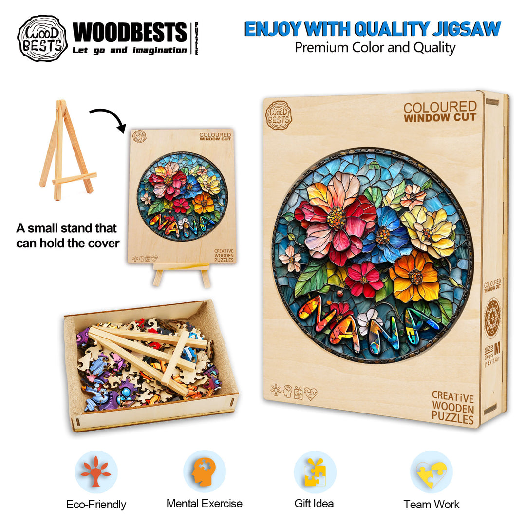 Coloured Window Cut Custom Name Wooden Jigsaw Puzzle