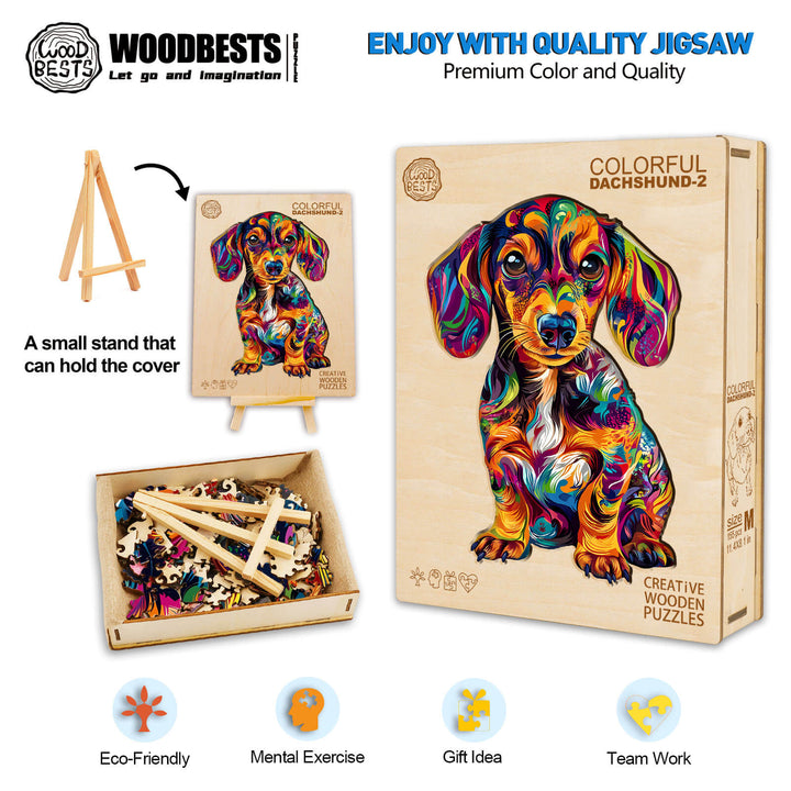 Colorful Dachshund-2 Wooden Jigsaw Puzzle