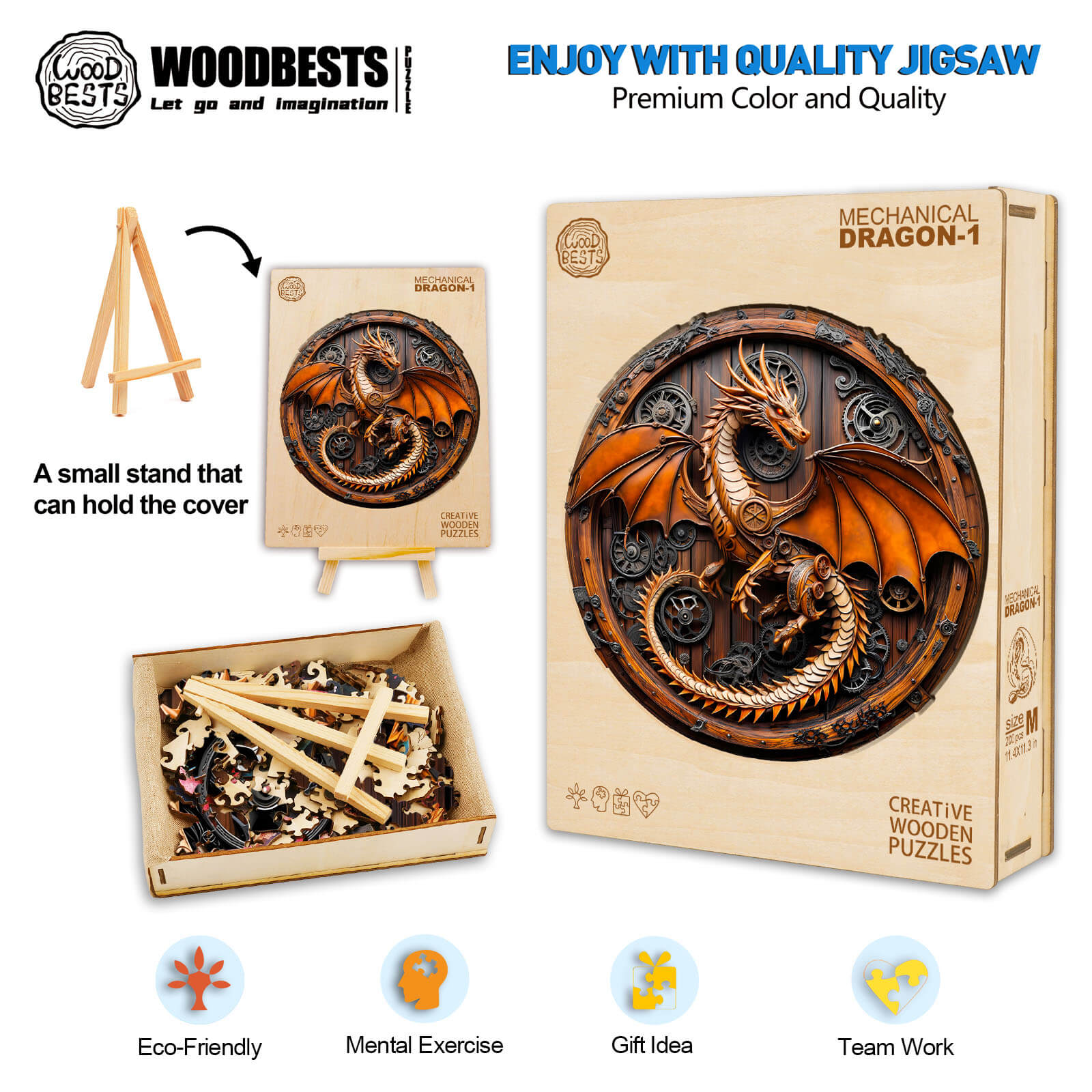 3D Mechanical Dragon-1 Wooden Jigsaw Puzzle, eco-friendly, great for mental exercise, teamwork, and a perfect gift idea.