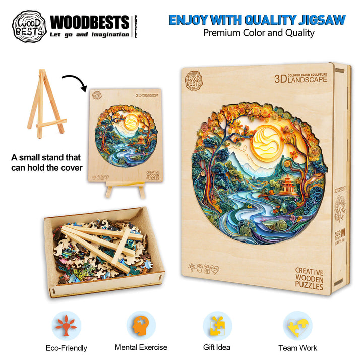 3D Colored Paper Sculpture Landscape Wooden Jigsaw Puzzle