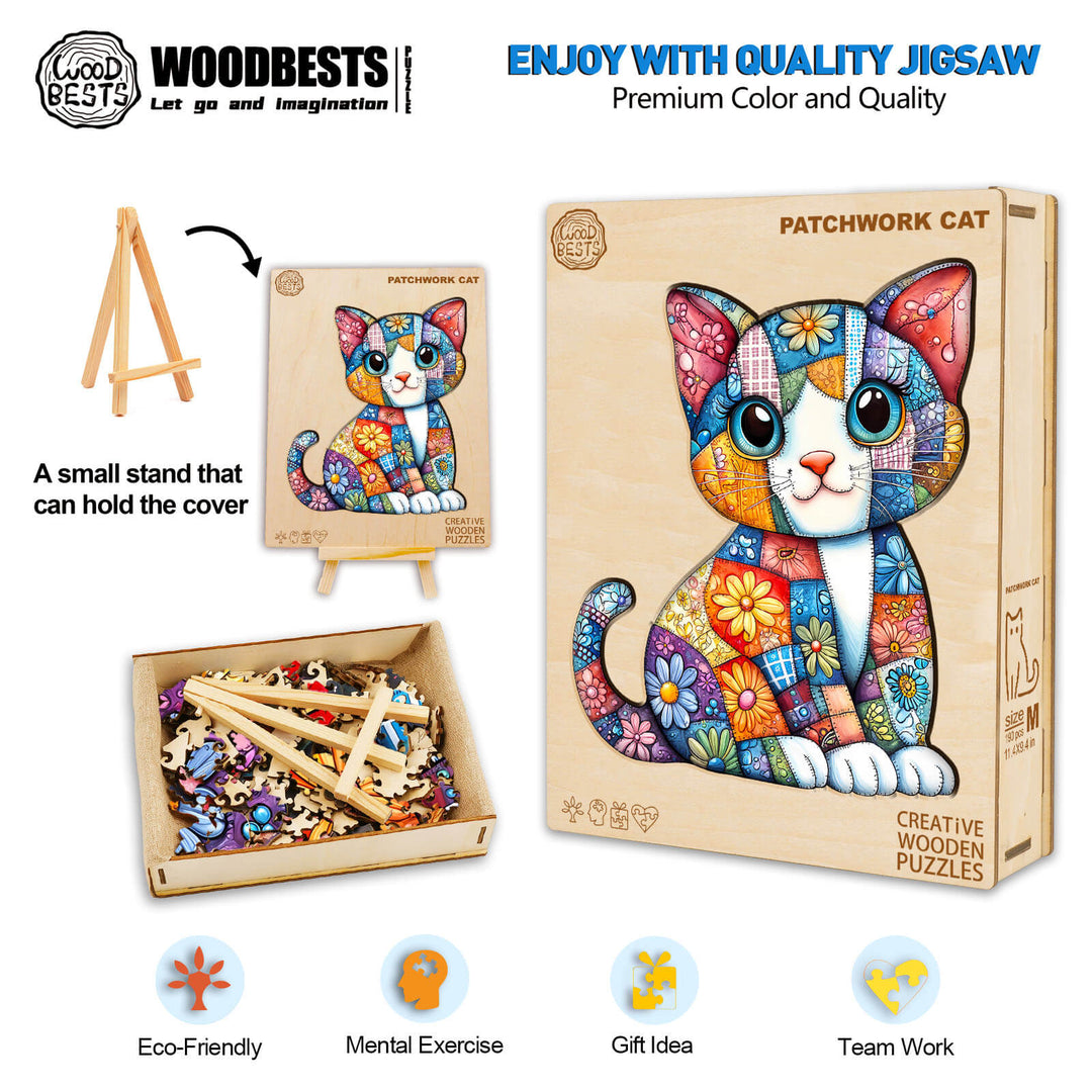 Patchwork Cat Wooden Jigsaw Puzzle