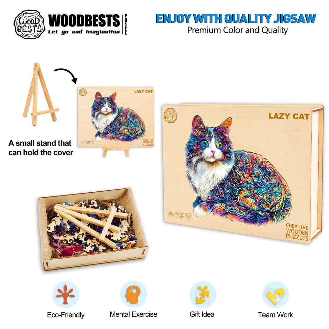 Lazy Cat Wooden Jigsaw Puzzle