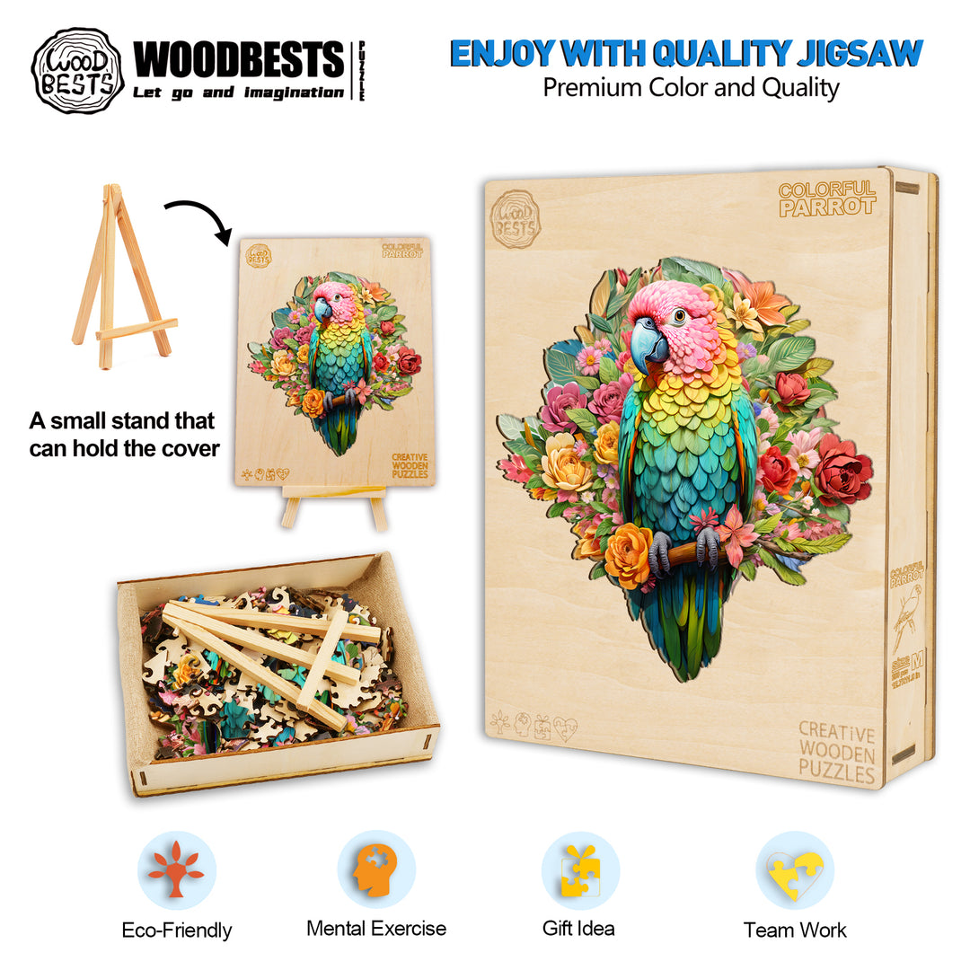 Puzzle en bois perroquet coloré 