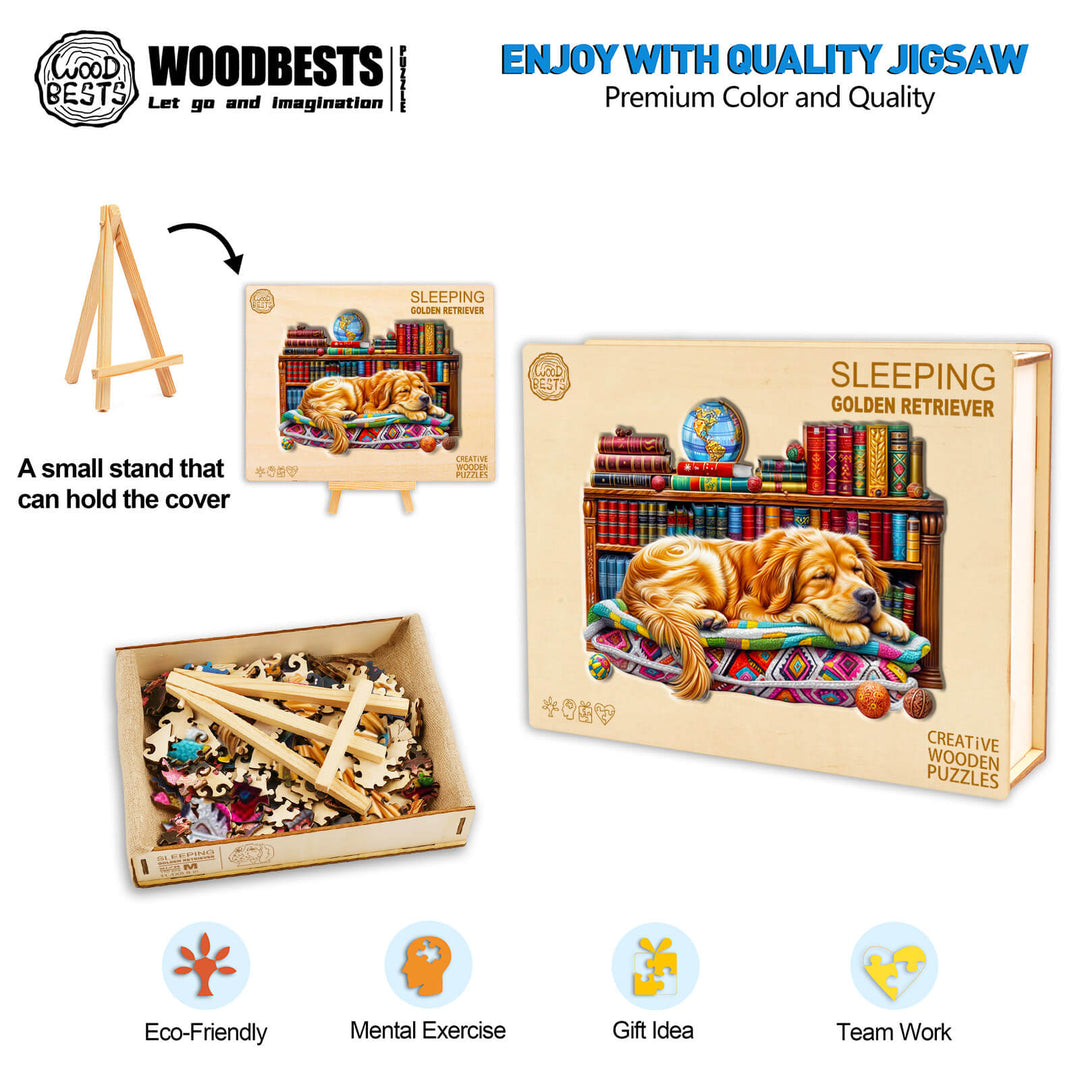 Sleeping Golden Retriever Wooden Jigsaw Puzzle