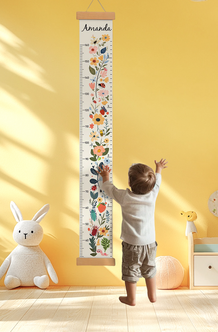Personalisierter hängender Leinwand-Höhenmesser mit Blumenmuster für den Garten