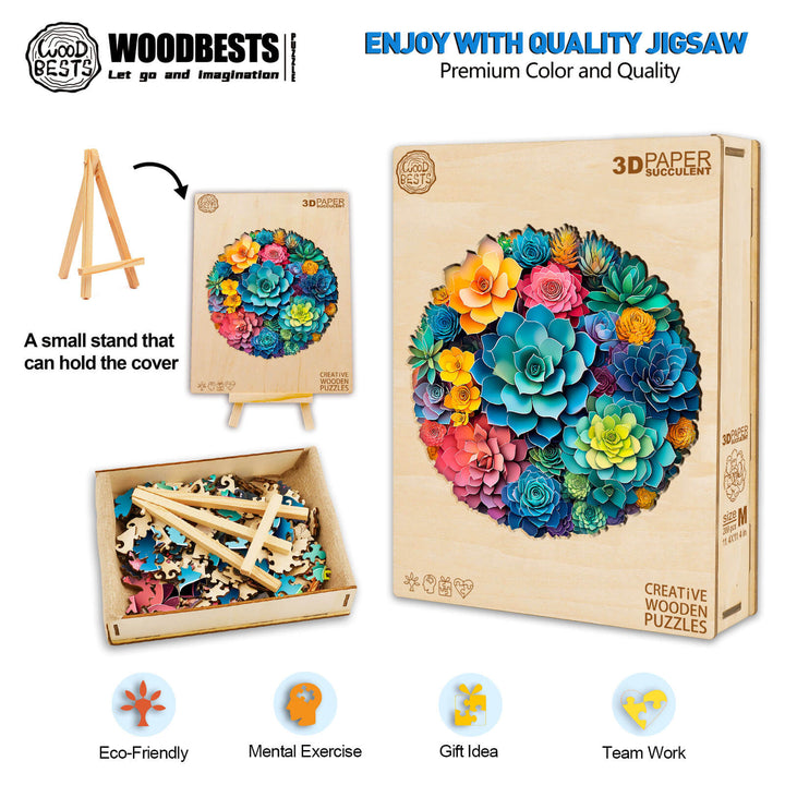 3D Paper Succulent Wooden Jigsaw Puzzle - Woodbests