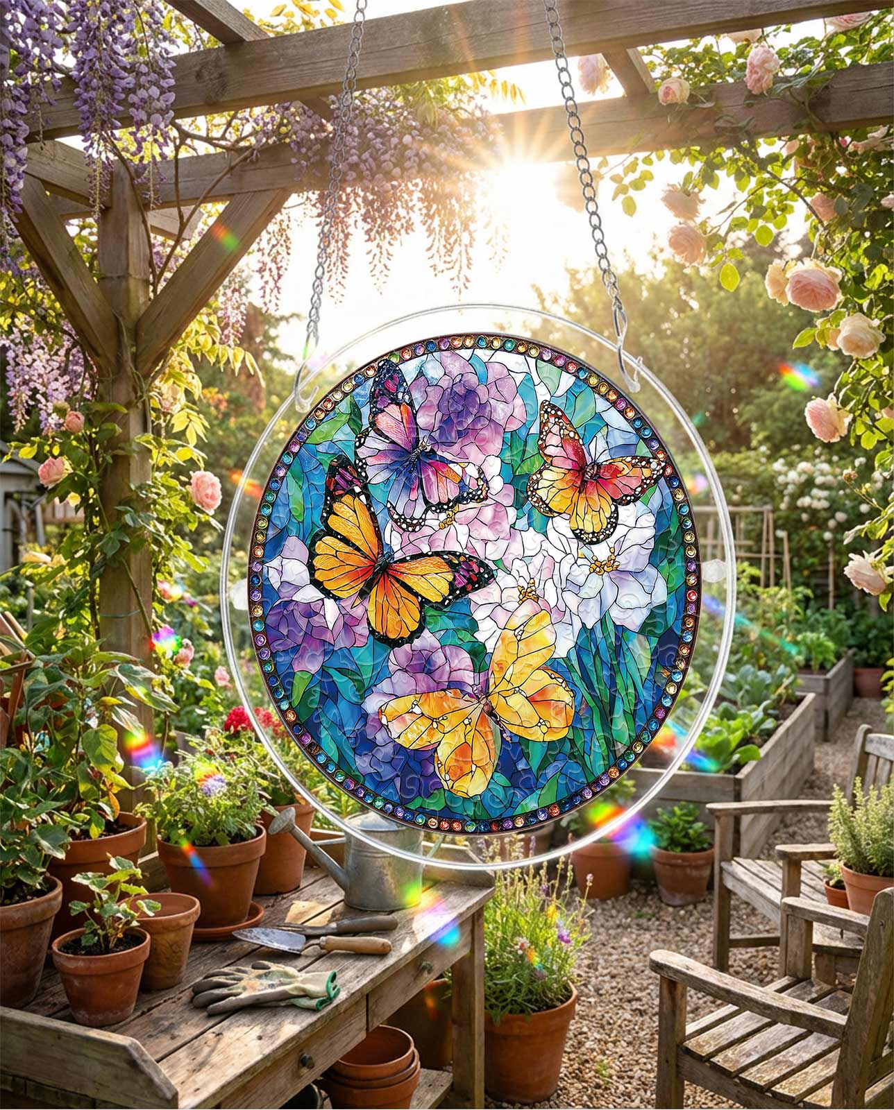 Acrylpuzzle-Sonnenfänger - Schmetterlinge in Blüte