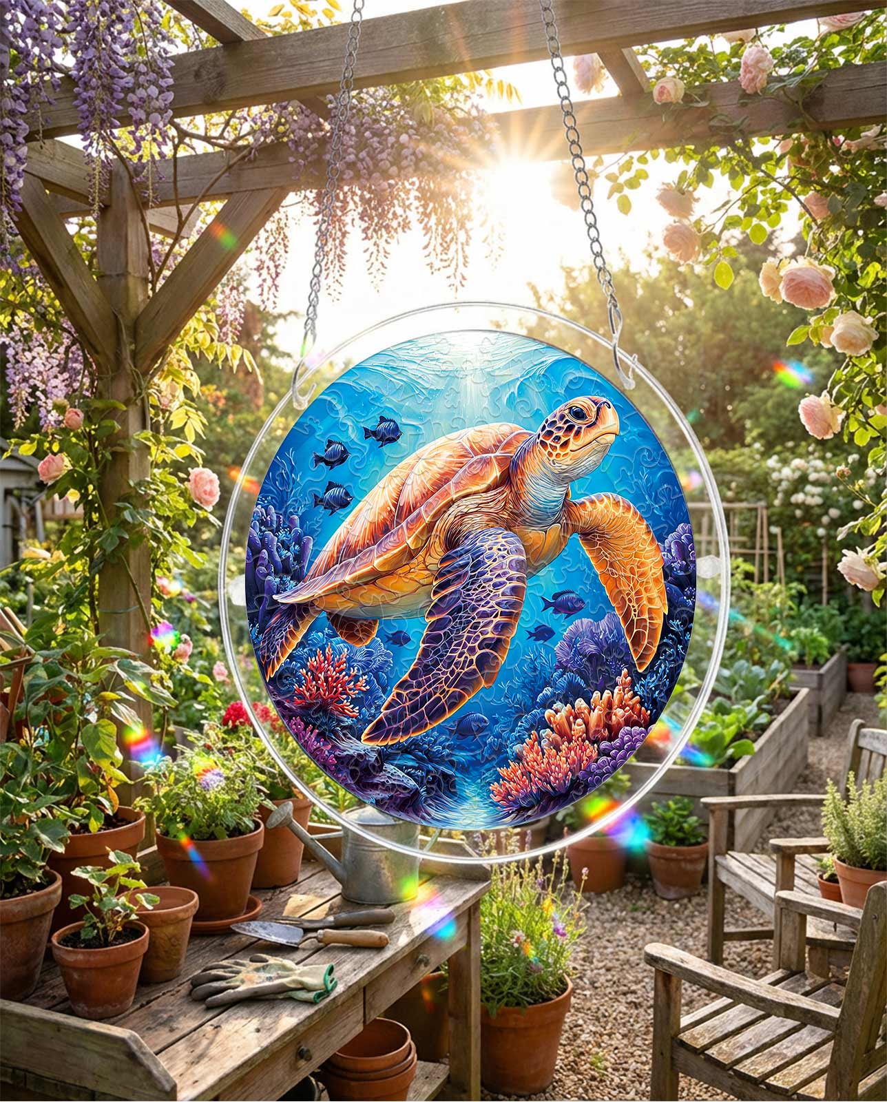 Acryl-Puzzle-Sonnenfänger – Sternenmeer-Schildkröte