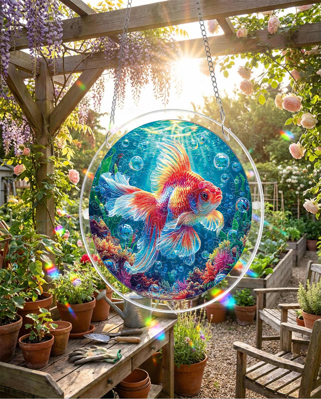 Acrylpuzzle-Sonnenfänger - Sternenflammen-Goldfisch