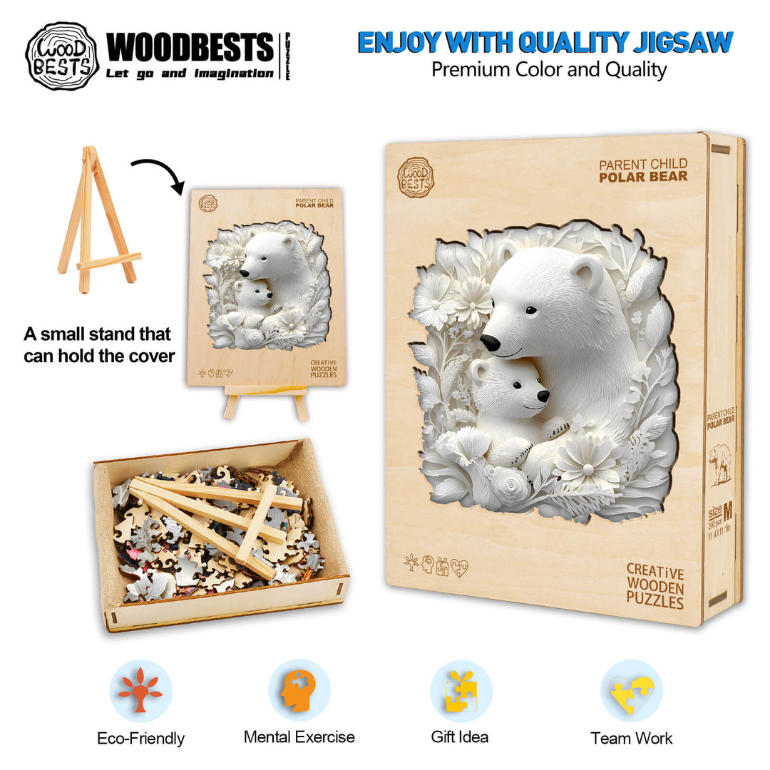 3D Parent Child Polar Bear Wooden Jigsaw Puzzle