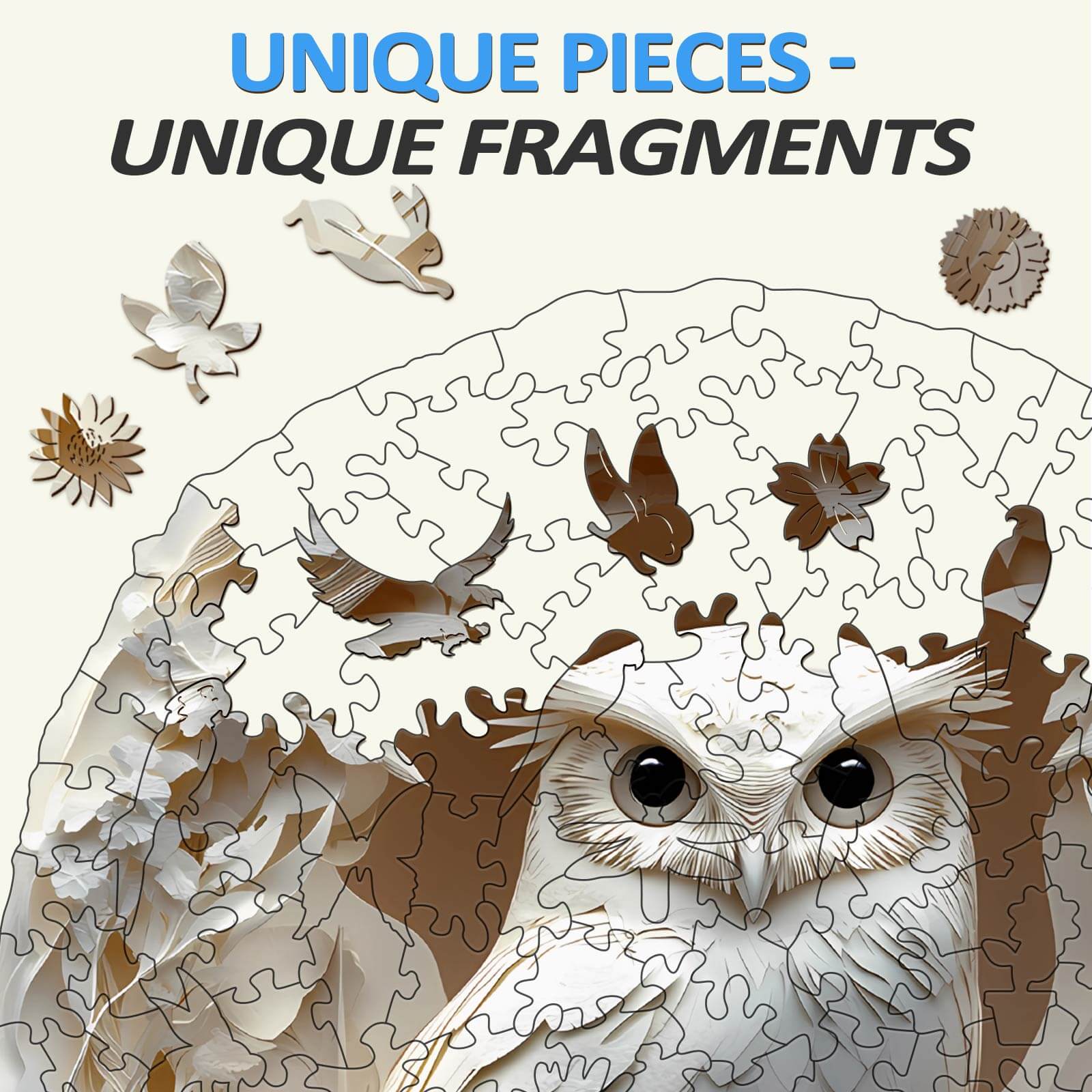 3D Paper Carved Owl jigsaw puzzle showcasing unique pieces and fragments for a challenging mind game experience.