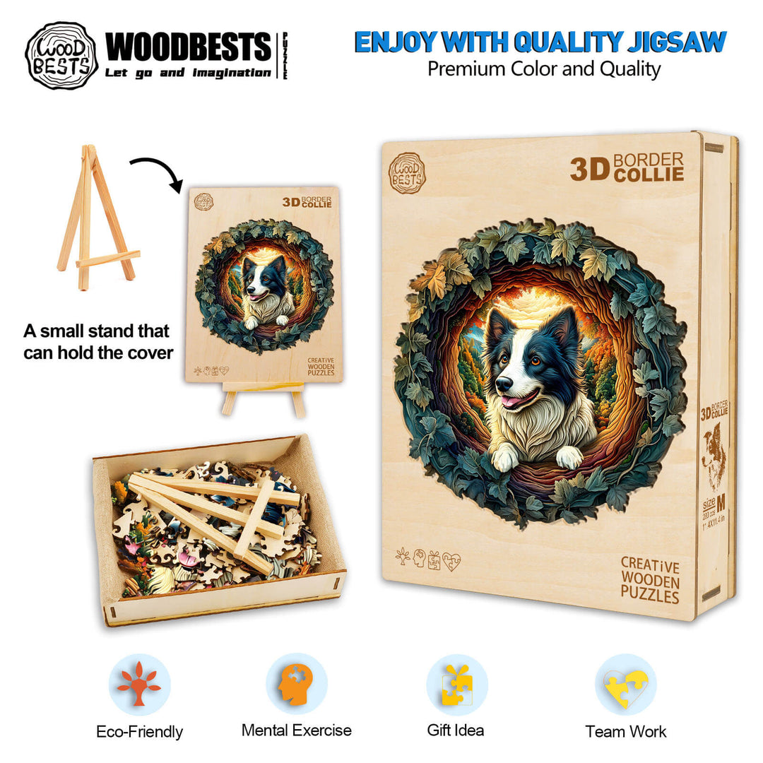 3D Border Collie Wooden Jigsaw Puzzle