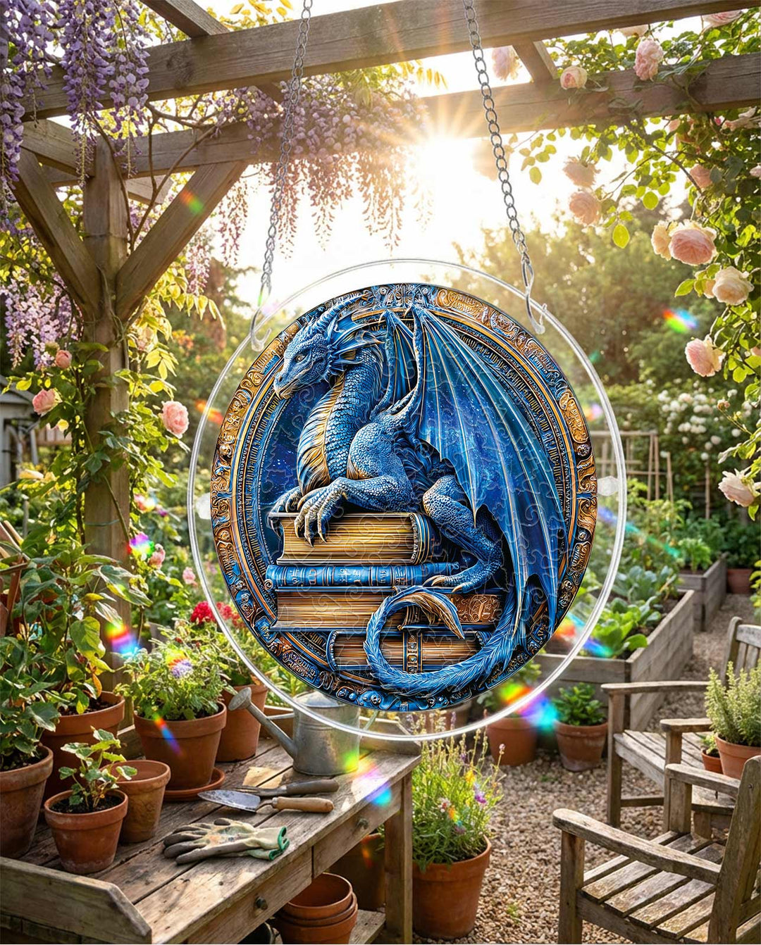 Puzzle en acrylique Attrape-soleil - Bibliothèque du Royaume des Dragons