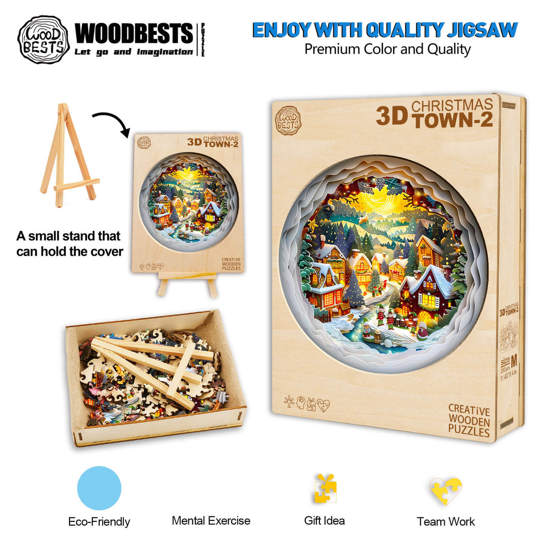 3D Christmas Town-2 Wooden Jigsaw Puzzle