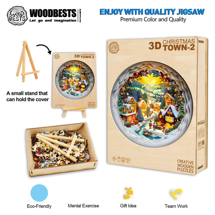 3D Christmas Town-2 Wooden Jigsaw Puzzle