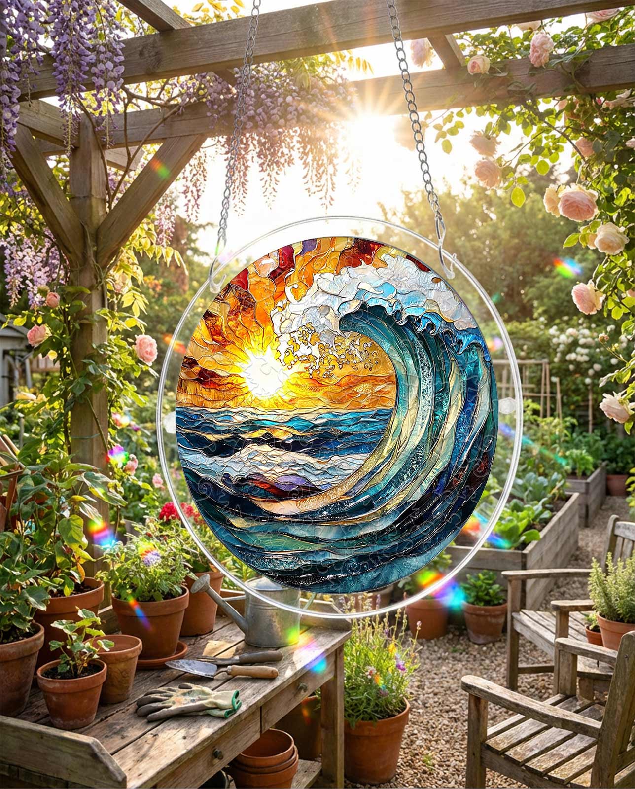 Attrape-soleil puzzle en acrylique - Crête océanique éclat solaire