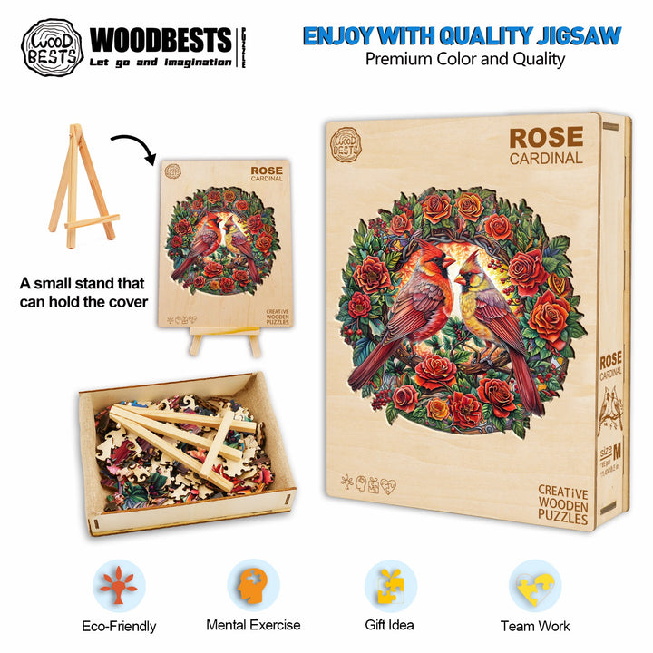 Rose Cardinal Wooden Jigsaw Puzzle