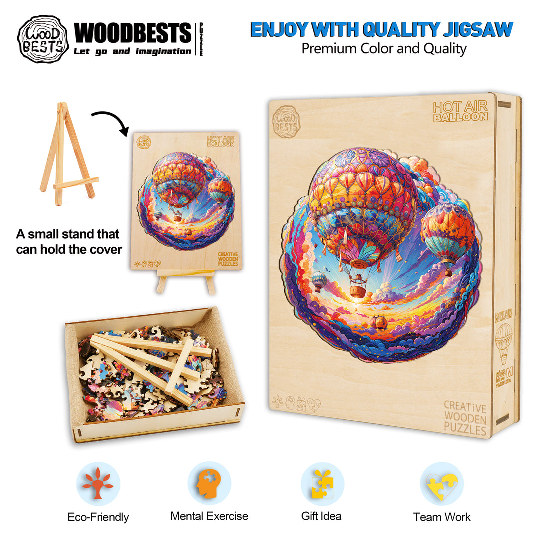 Hot Air Balloon Wooden Jigsaw Puzzle-Woodbests