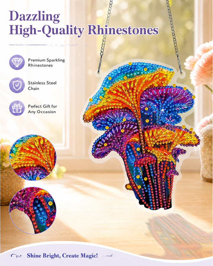 5D DIY Diamond Painting Suncatcher Kit - Fantasy Rainbow Mushrooms