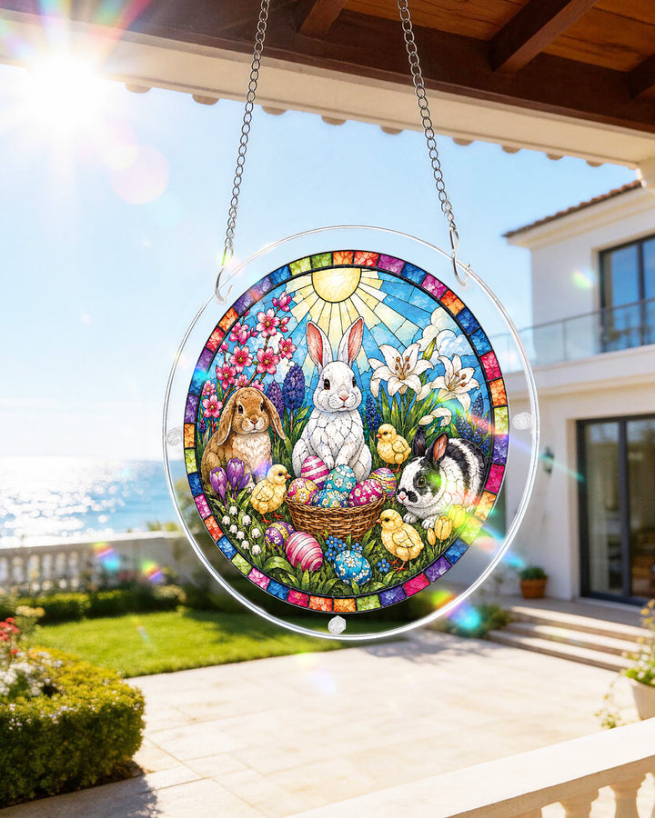 Acrylic Jigsaw Puzzle Suncatcher - Spring Bunny Garden