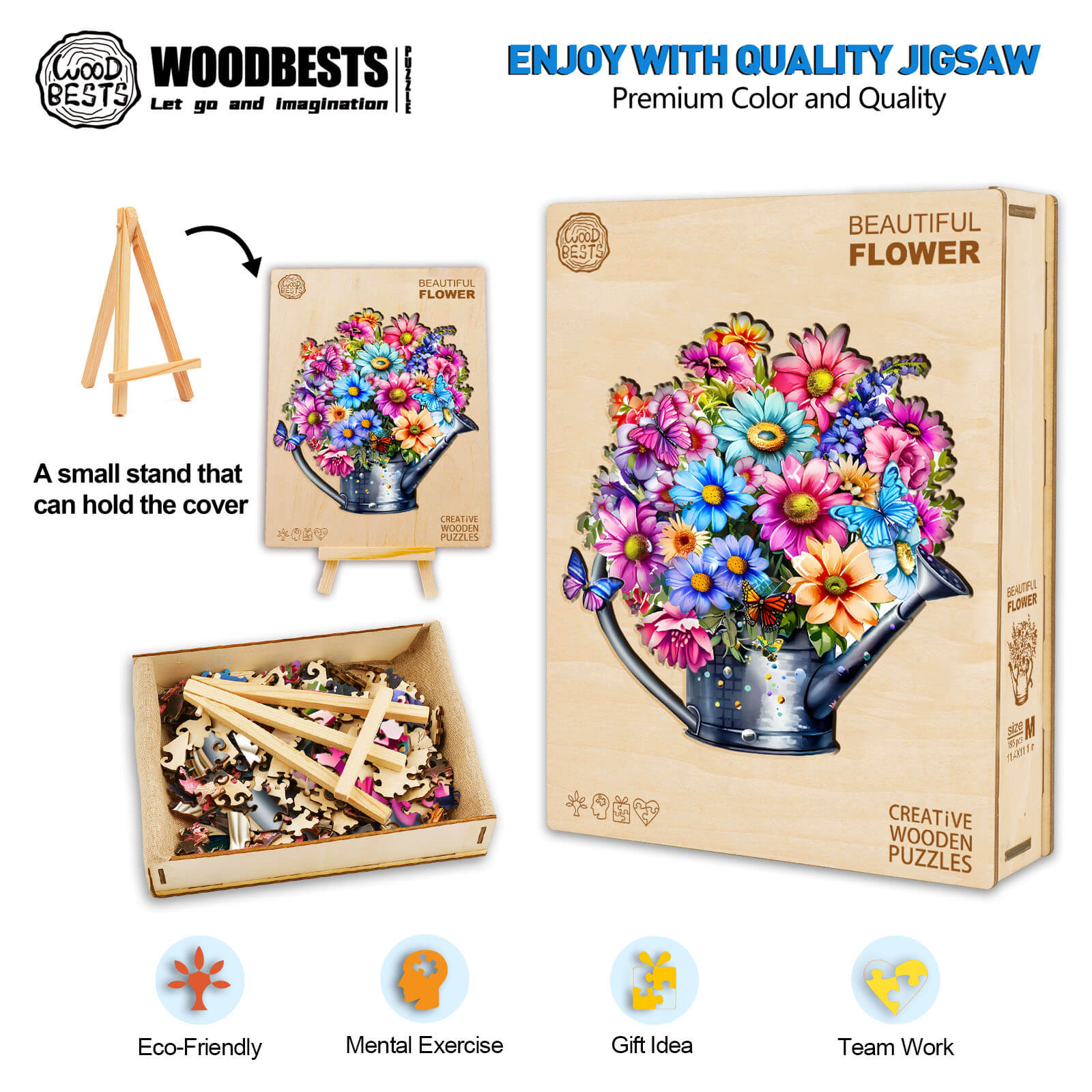 Beautiful Flower Wooden Jigsaw Puzzle with colorful flowers, eco-friendly materials, and an engaging mental exercise for all ages.