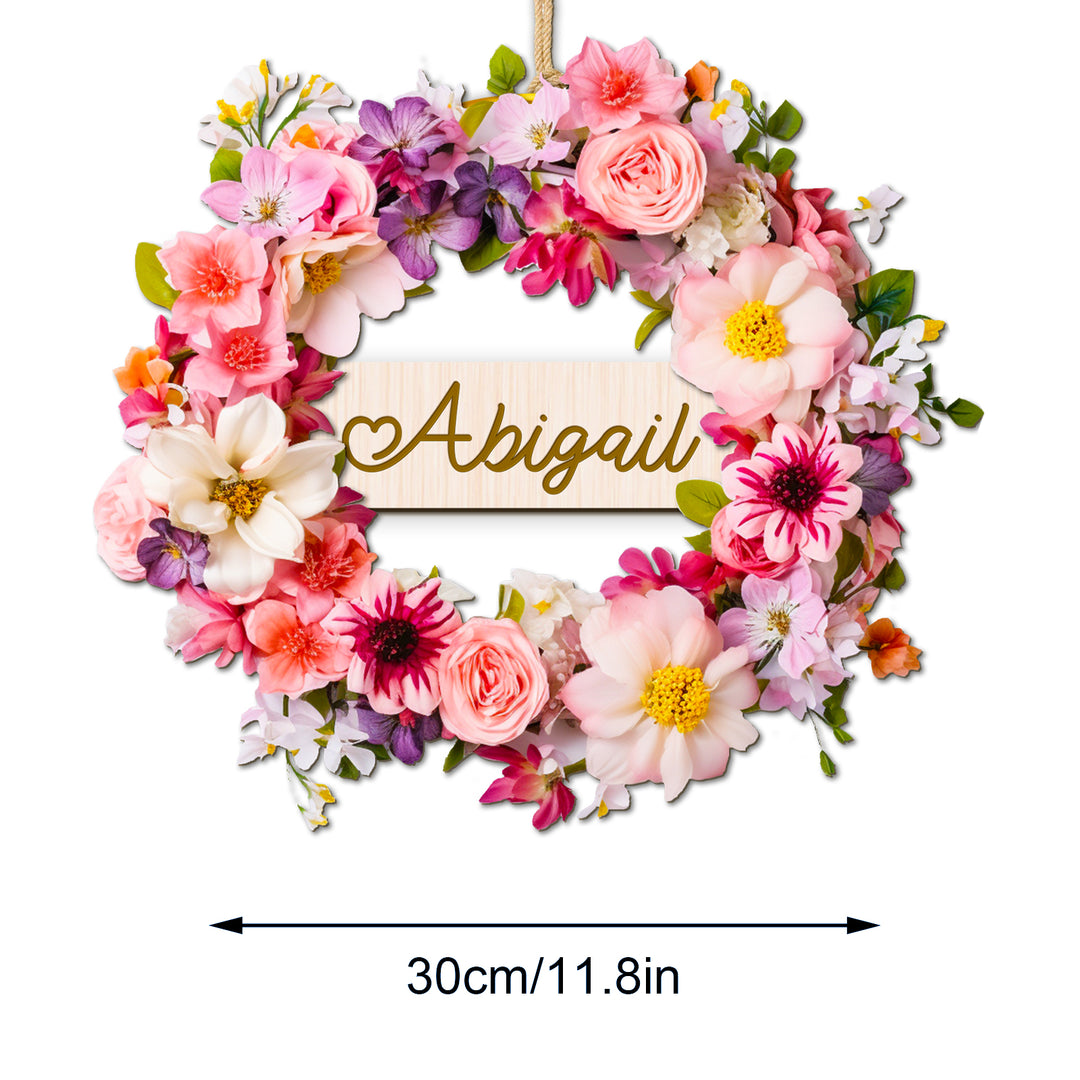 Personalized Colorful Bloom Wreath-Woodbests