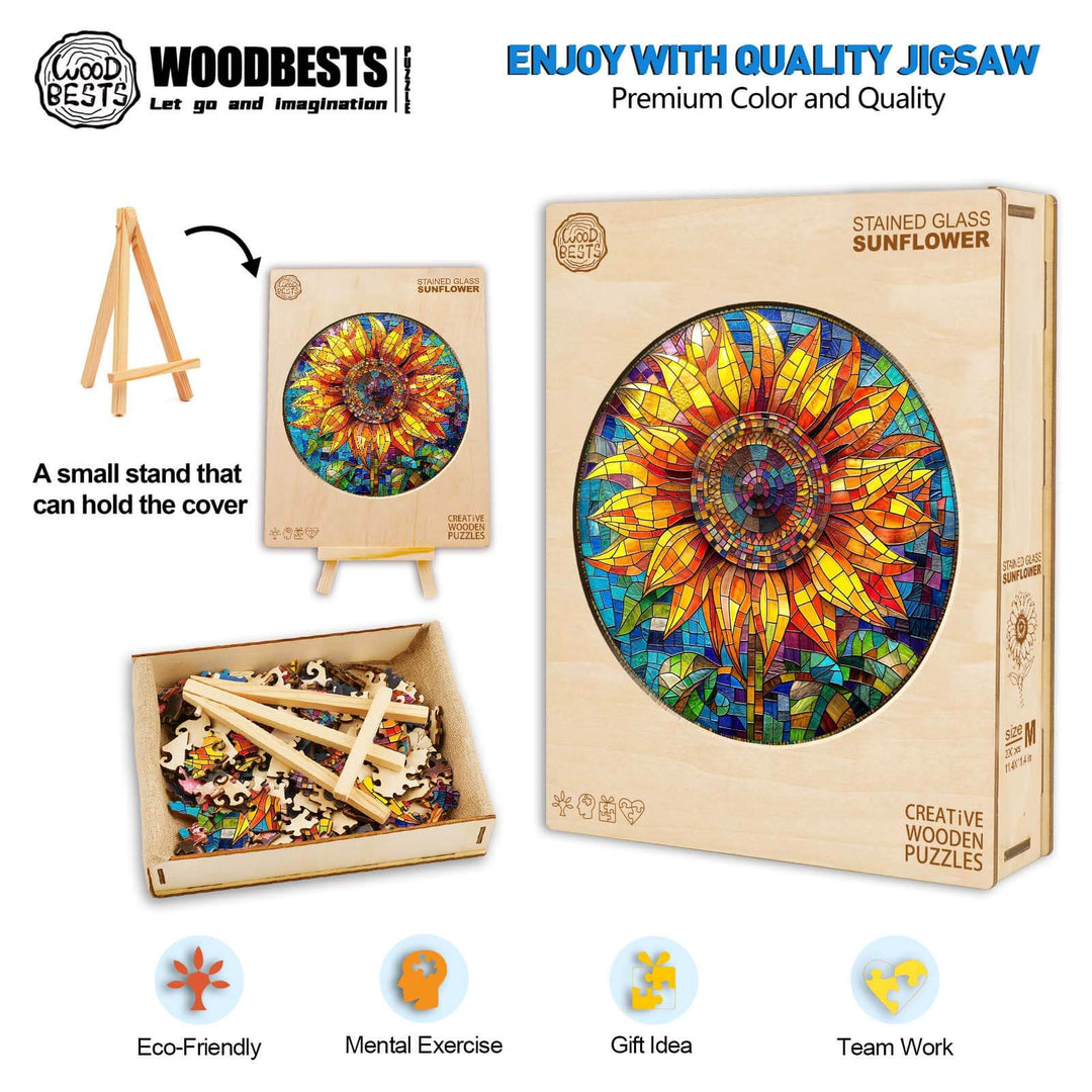 Stained Glass Sunflower Wooden Jigsaw Puzzle