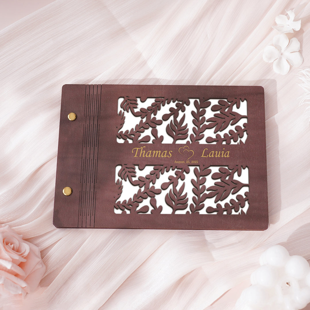 Wooden Wedding Guest Book - Personalized Laser Engraved Photo Album