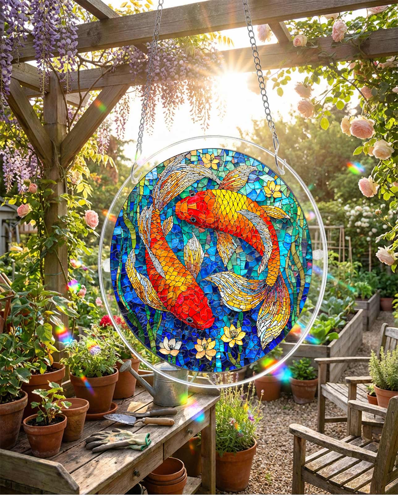 Attrape-soleil puzzle en acrylique - Étang de rêve Koi