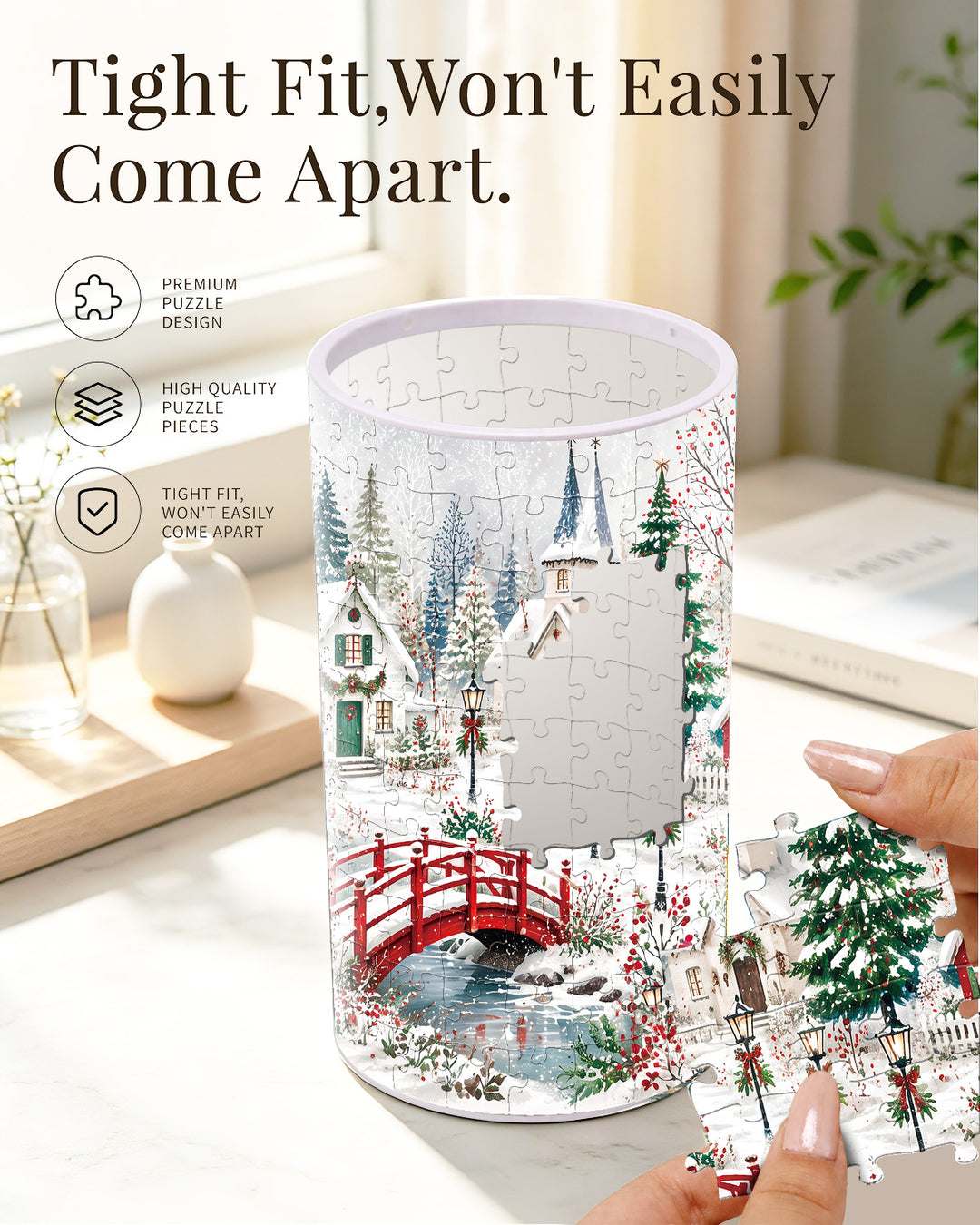 DIY Dimmable Acrylic Puzzle Lamp - Christmas Snow Village