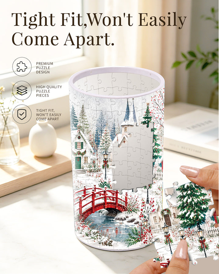 DIY Dimmable Acrylic Puzzle Lamp - Christmas Snow Village