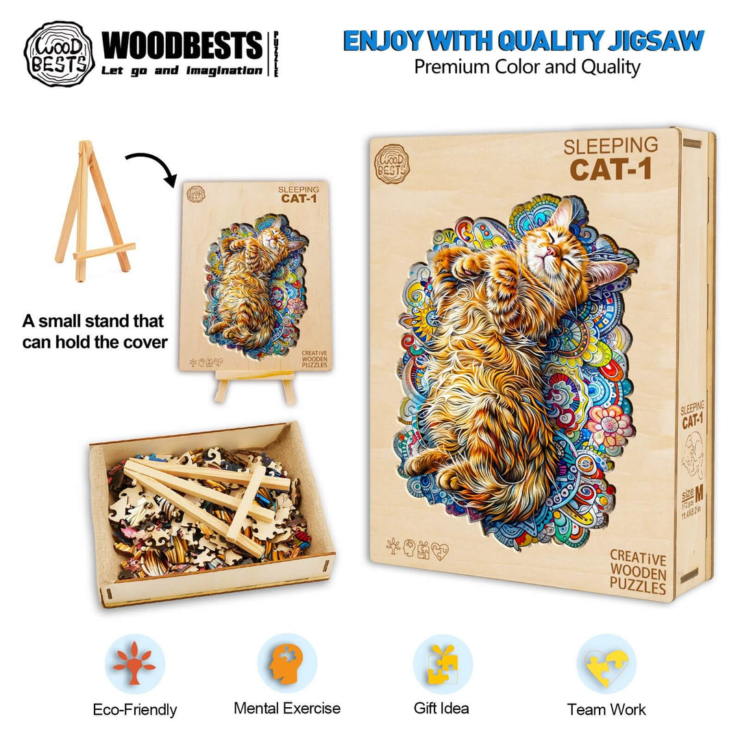 Sleeping Cat-1 Wooden Jigsaw Puzzle