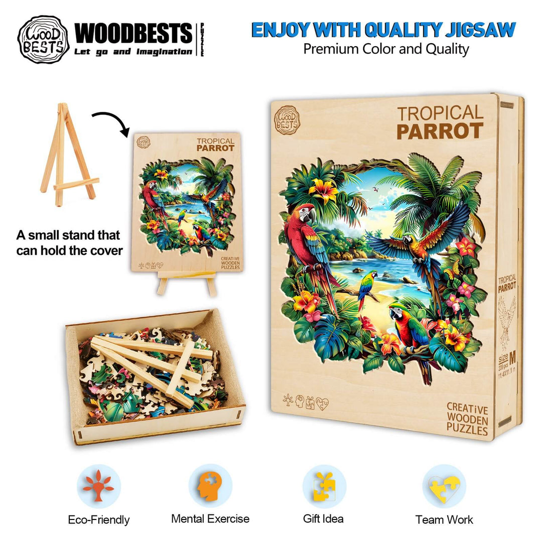 Puzzle en bois perroquet tropical