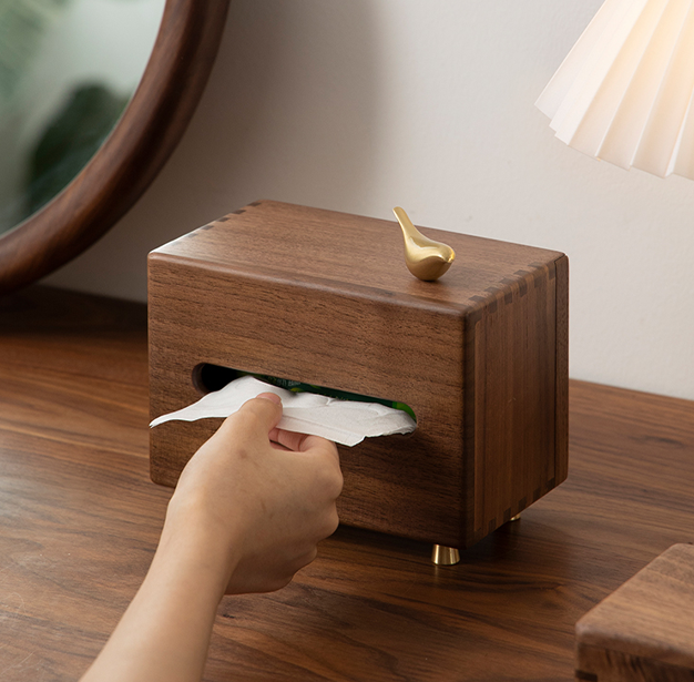 Copper Bird Wooden Tissue Box