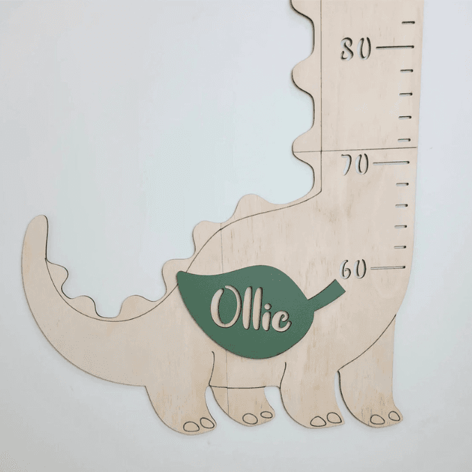 Personalisiertes Dinosaurier-Wachstumsdiagramm-Lineal aus Holz