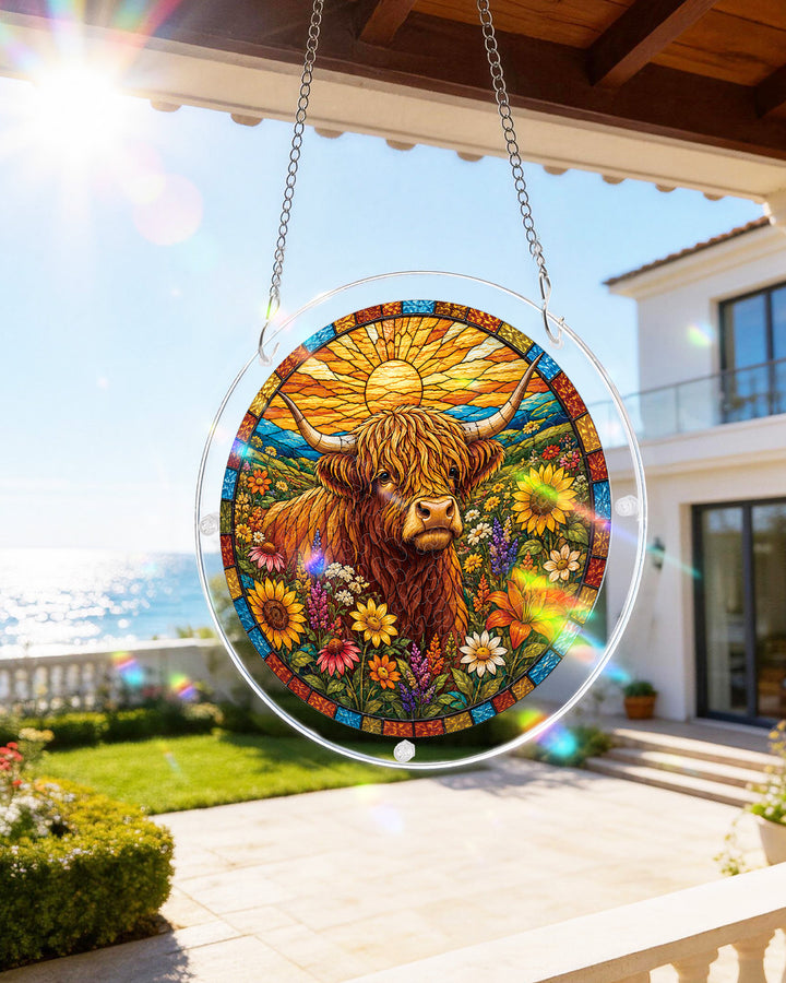 Acrylic Jigsaw Puzzle Suncatcher - Blooming Highland Cow