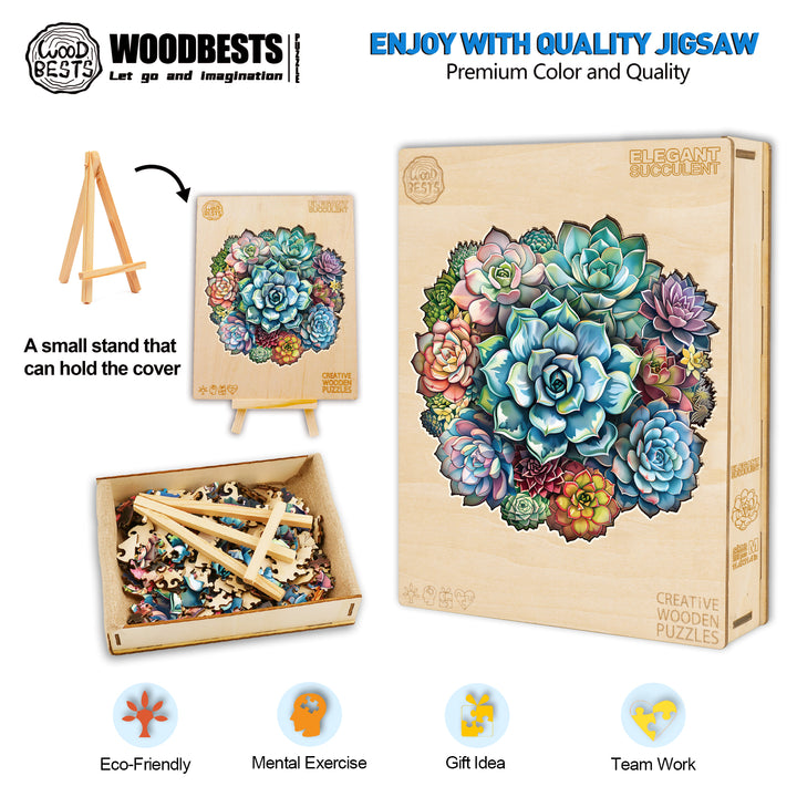 Elegant Succulent Wooden Jigsaw Puzzle