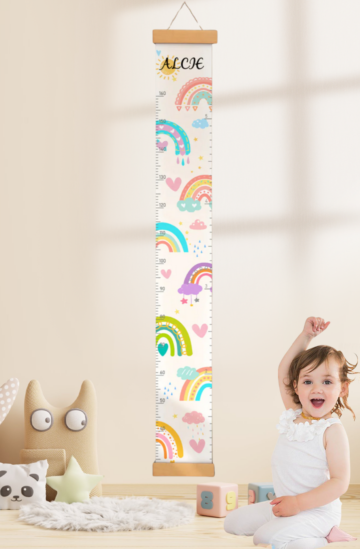 Personalized Sunshine and Rainbow Hanging Canvas Height Ruler